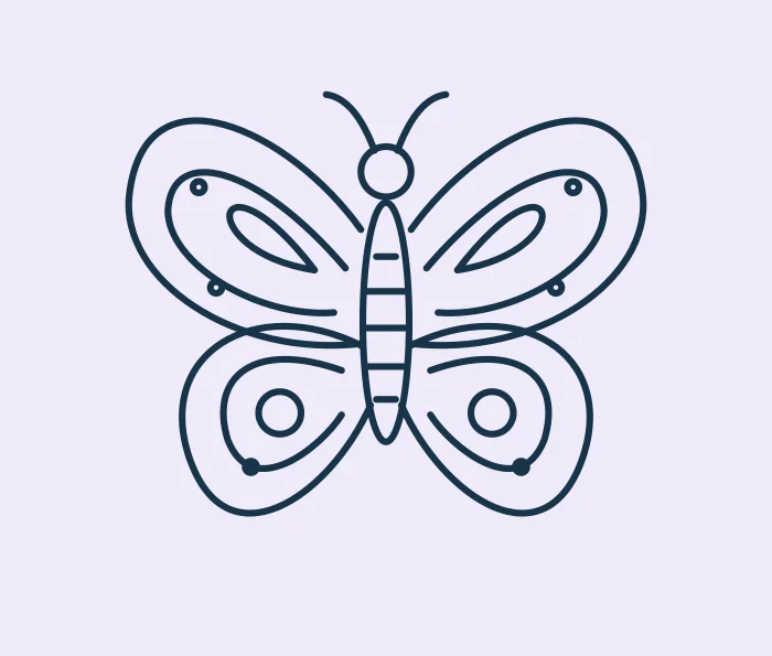 Original line drawing of a butterfly